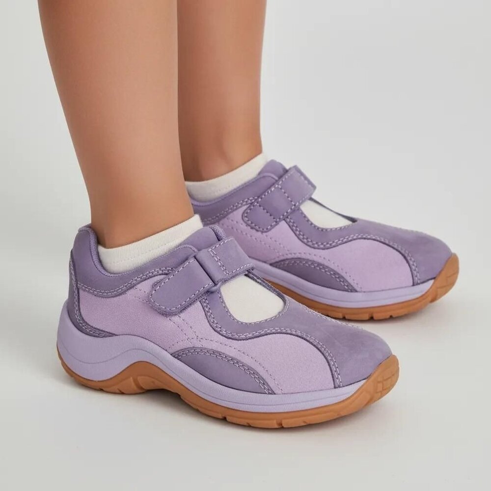 L.L. Bean Kids Girls Suede Hook & Loop Strap‎ Purple Pink Mary Jane Shoe Size 1